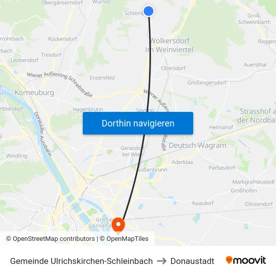 Gemeinde Ulrichskirchen-Schleinbach to Donaustadt map