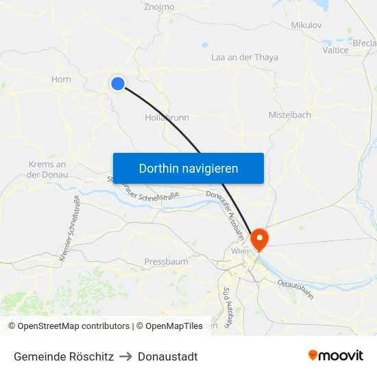 Gemeinde Röschitz to Donaustadt map