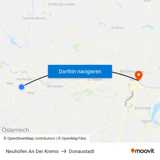 Neuhofen An Der Krems to Donaustadt map