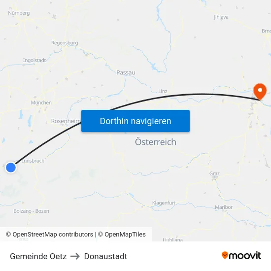 Gemeinde Oetz to Donaustadt map