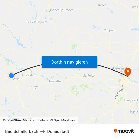 Bad Schallerbach to Donaustadt map