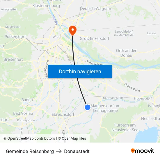 Gemeinde Reisenberg to Donaustadt map