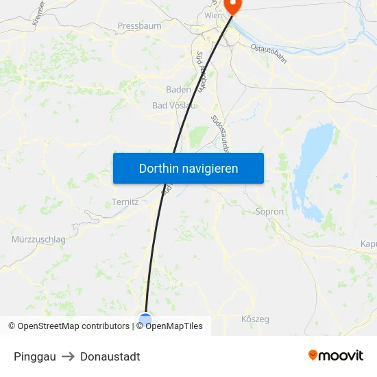 Pinggau to Donaustadt map