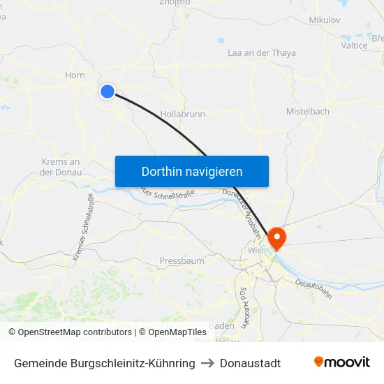 Gemeinde Burgschleinitz-Kühnring to Donaustadt map