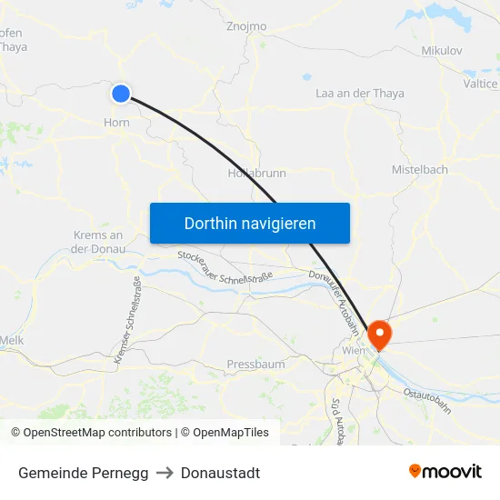 Gemeinde Pernegg to Donaustadt map