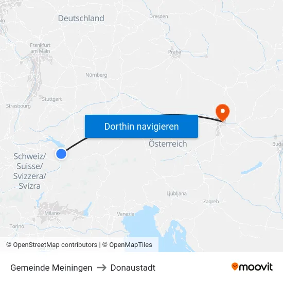 Gemeinde Meiningen to Donaustadt map