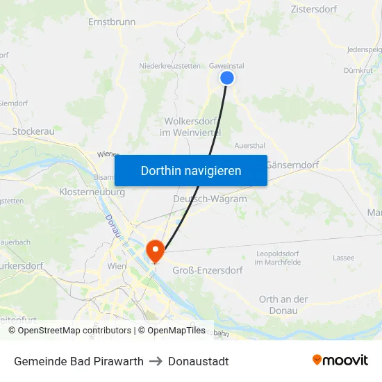 Gemeinde Bad Pirawarth to Donaustadt map