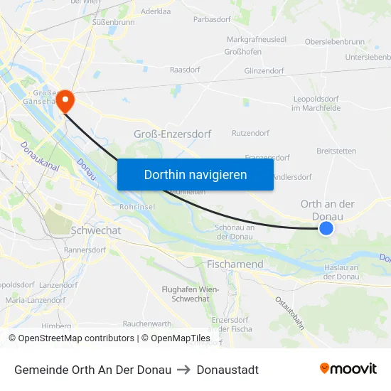Gemeinde Orth An Der Donau to Donaustadt map