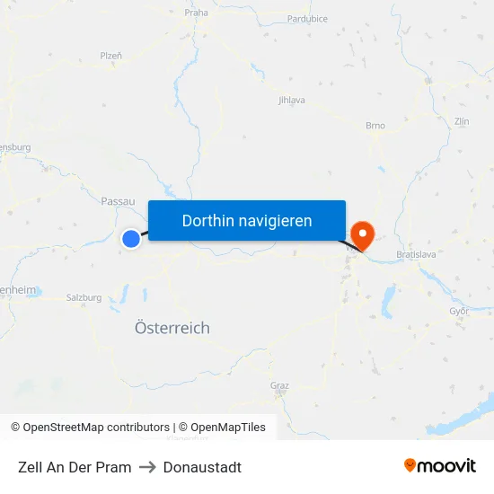 Zell An Der Pram to Donaustadt map