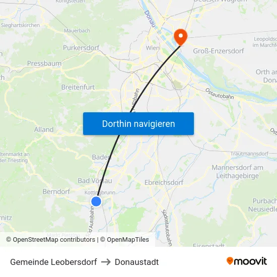 Gemeinde Leobersdorf to Donaustadt map