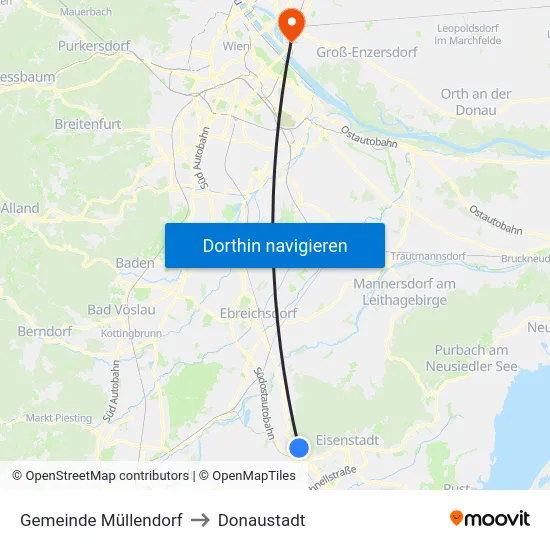 Gemeinde Müllendorf to Donaustadt map