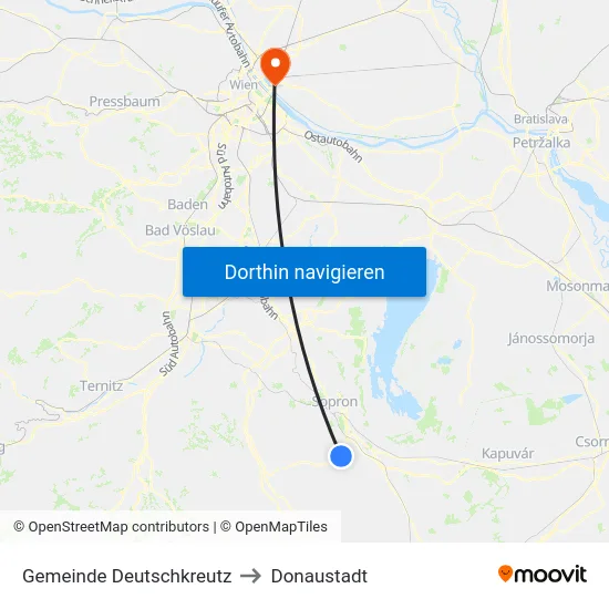 Gemeinde Deutschkreutz to Donaustadt map
