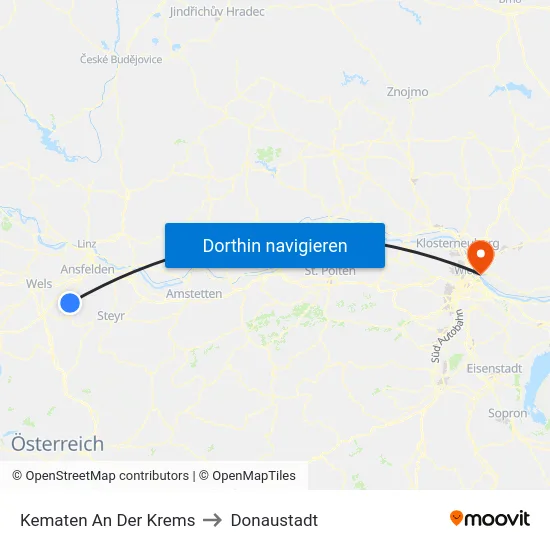 Kematen An Der Krems to Donaustadt map
