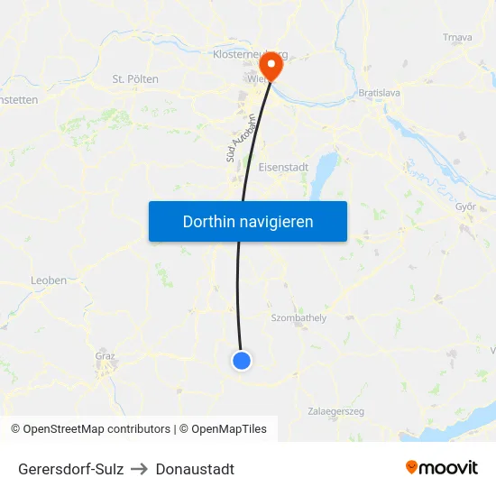 Gerersdorf-Sulz to Donaustadt map