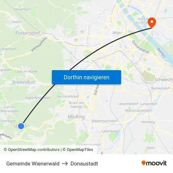 Gemeinde Wienerwald to Donaustadt map