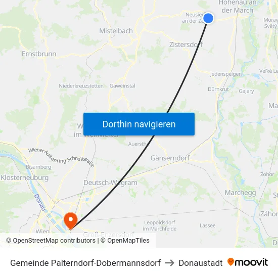 Gemeinde Palterndorf-Dobermannsdorf to Donaustadt map