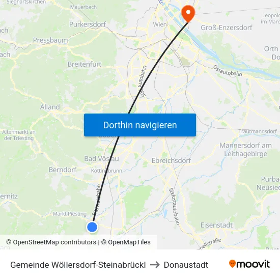 Gemeinde Wöllersdorf-Steinabrückl to Donaustadt map