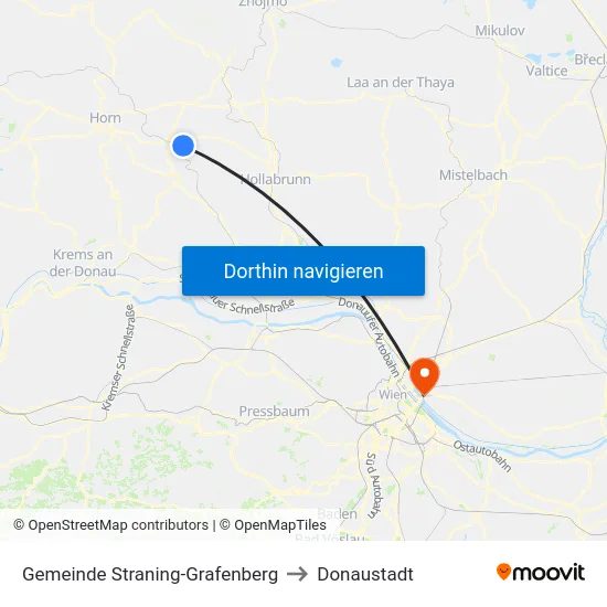 Gemeinde Straning-Grafenberg to Donaustadt map