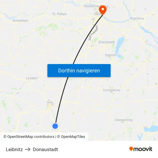 Leibnitz to Donaustadt map