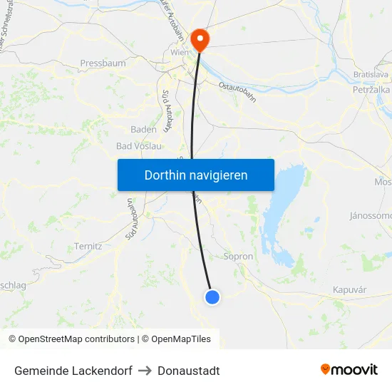 Gemeinde Lackendorf to Donaustadt map