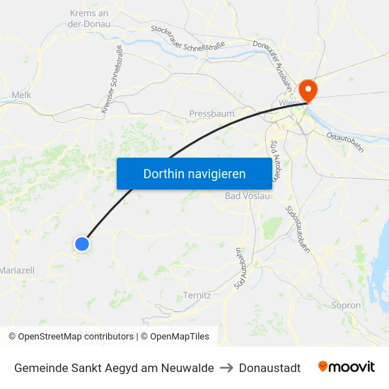 Gemeinde Sankt Aegyd am Neuwalde to Donaustadt map