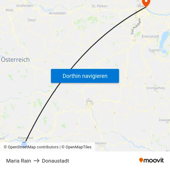 Maria Rain to Donaustadt map
