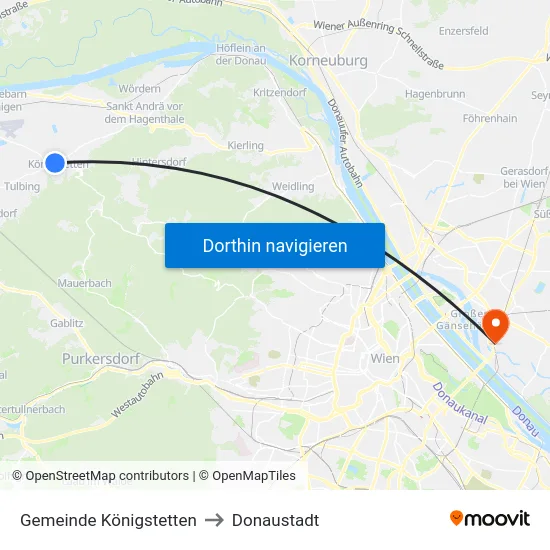 Gemeinde Königstetten to Donaustadt map