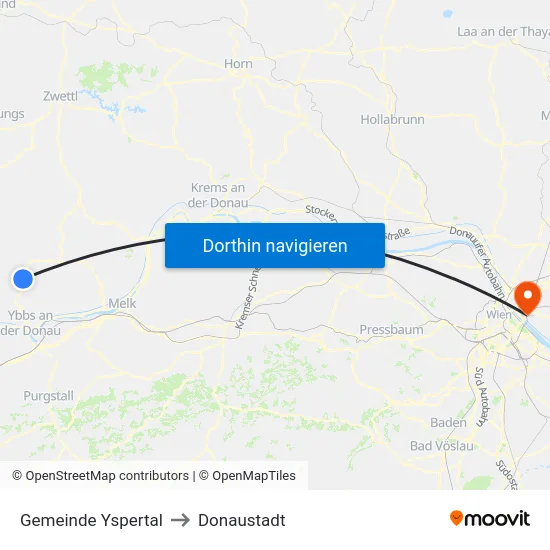 Gemeinde Yspertal to Donaustadt map