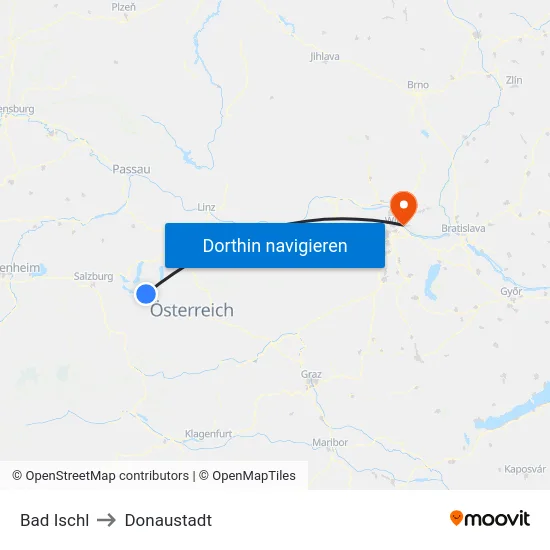 Bad Ischl to Donaustadt map