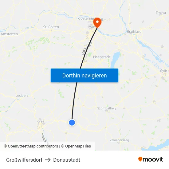 Großwilfersdorf to Donaustadt map