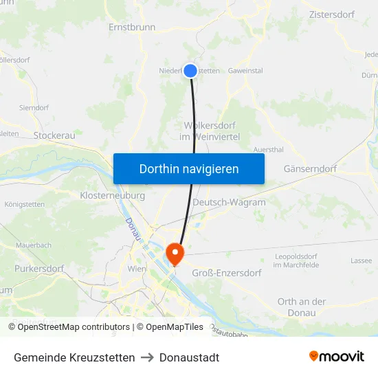 Gemeinde Kreuzstetten to Donaustadt map