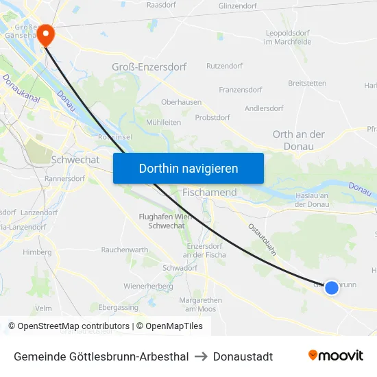 Gemeinde Göttlesbrunn-Arbesthal to Donaustadt map
