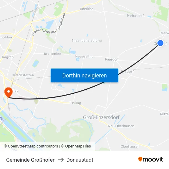 Gemeinde Großhofen to Donaustadt map