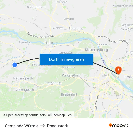 Gemeinde Würmla to Donaustadt map