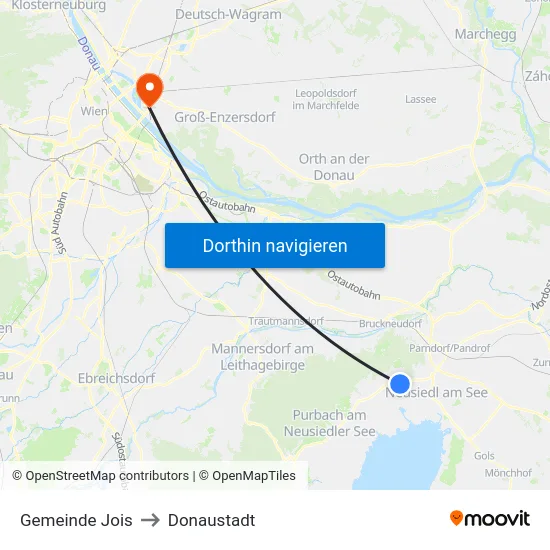 Gemeinde Jois to Donaustadt map