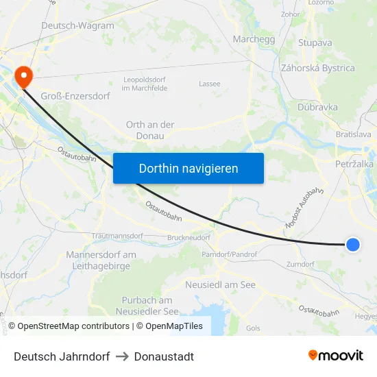 Deutsch Jahrndorf to Donaustadt map