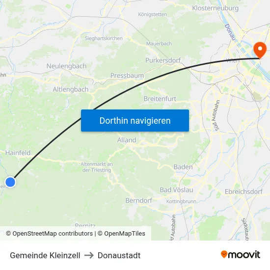 Gemeinde Kleinzell to Donaustadt map