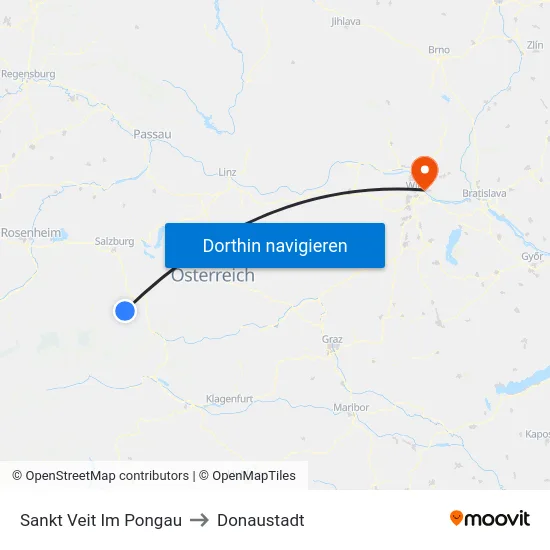 Sankt Veit Im Pongau to Donaustadt map