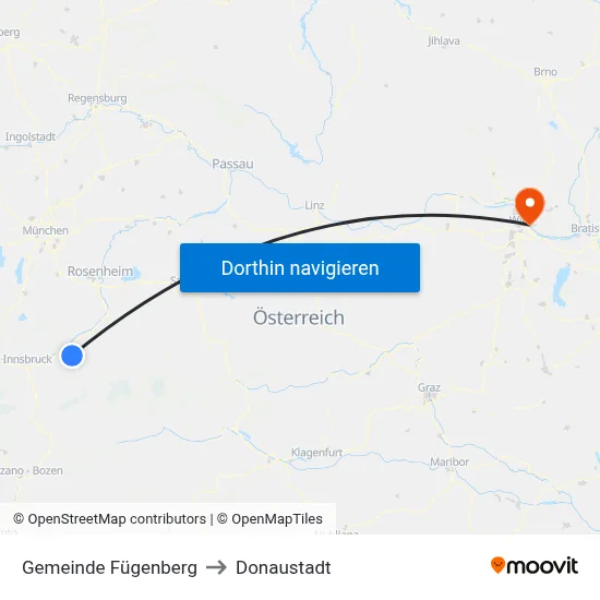 Gemeinde Fügenberg to Donaustadt map