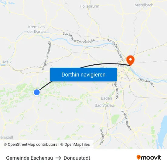 Gemeinde Eschenau to Donaustadt map