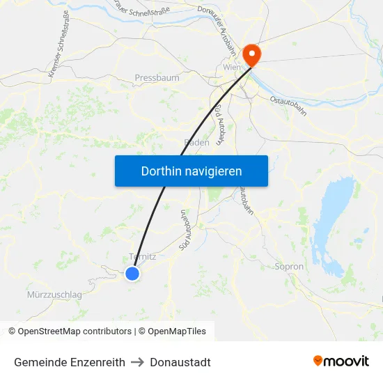Gemeinde Enzenreith to Donaustadt map