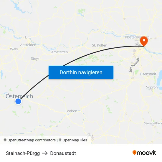 Stainach-Pürgg to Donaustadt map