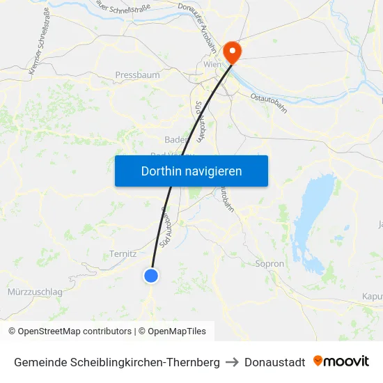 Gemeinde Scheiblingkirchen-Thernberg to Donaustadt map