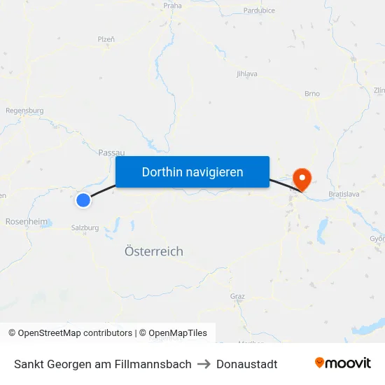 Sankt Georgen am Fillmannsbach to Donaustadt map