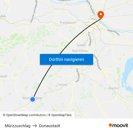 Mürzzuschlag to Donaustadt map
