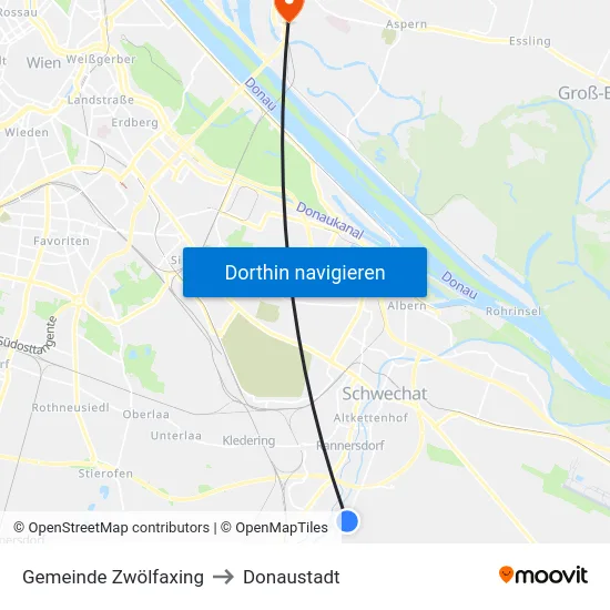 Gemeinde Zwölfaxing to Donaustadt map