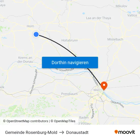 Gemeinde Rosenburg-Mold to Donaustadt map