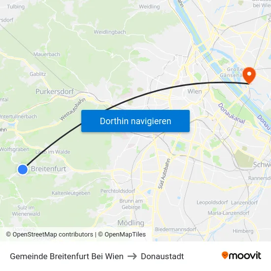 Gemeinde Breitenfurt Bei Wien to Donaustadt map