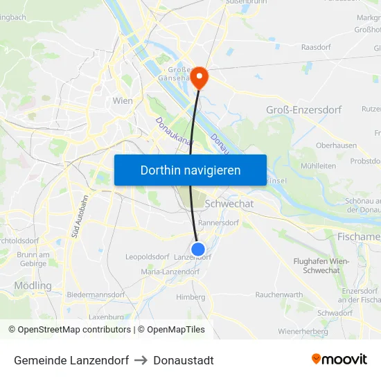 Gemeinde Lanzendorf to Donaustadt map