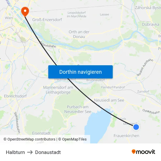 Halbturn to Donaustadt map
